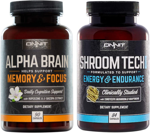 ONNIT Nootropic Stack for Focus and Energy  Alpha Brain 90ct  Shroom Tech Sport 84ct