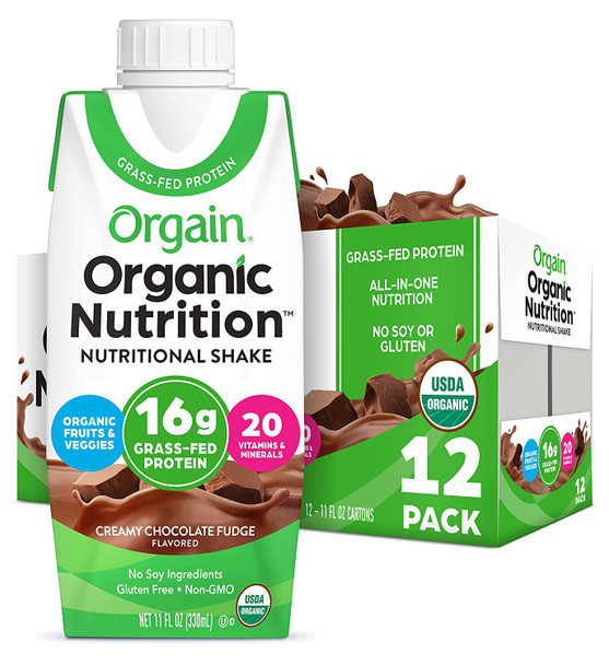 Orgain Organic Nutritional Shake Creamy Chocolate Fudge  Meal Replacement 16g Grass Fed Whey Protein 20 Vitamins  Minerals Gluten  Soy  Kosher NonGMO 11 Fl Oz Pack of 12
