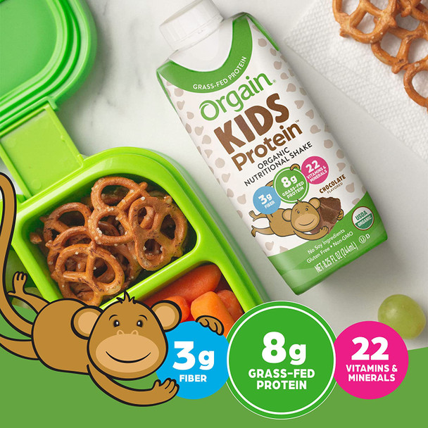 Orgain Organic Kids Protein Nutritional Shake Chocolate  8g of Protein 22 Vitamins  Minerals Fruits  Vegetables Gluten Free Soy Free NonGMO 8.25 Fl Oz Pack of 12
