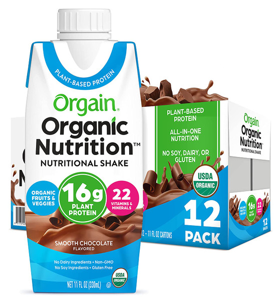 Orgain Organic Vegan Plant Based Nutritional Shake Smooth Chocolate  Meal Replacement 16g Protein 22 Vitamins  Minerals Dairy Free Gluten Free 11 Fl Oz Pack of 12