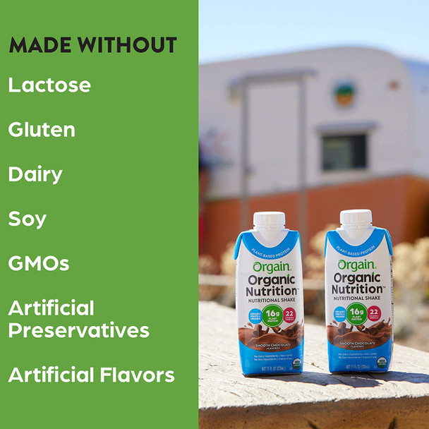 Orgain Organic Vegan Plant Based Nutritional Shake Smooth Chocolate  Meal Replacement 16g Protein 22 Vitamins  Minerals Dairy  Gluten  11 Fl Oz Pack of 12
