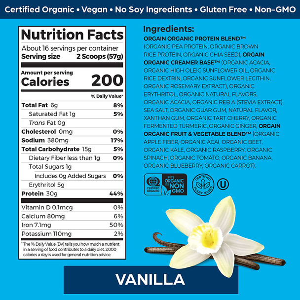 Orgain Vanilla Sport PlantBased Protein Powder  30g of Protein Made with Organic Turmeric Ginger Beets Chia Seeds Brown Rice and Fiber Vegan Made Without Gluten  Dairy NonGMO 2.01 lb