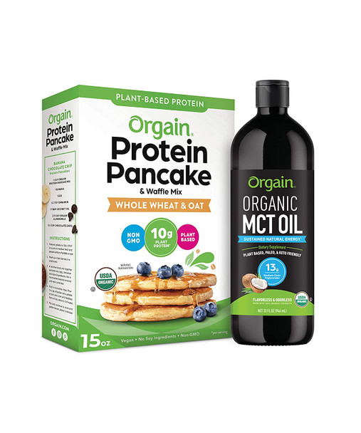 Orgain Bundle  Protein Pancake  Waffle Mix Whole Wheat  Oat and Organic MCT Oil  Vegan Made without Dairy and Soy NonGMO