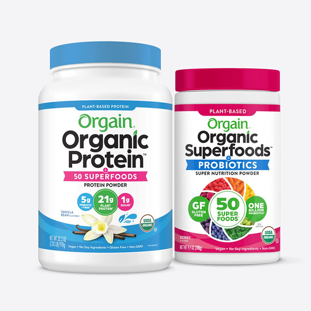 Orgain Bundle  Berry Superfoods Powder and Vanilla Protein  Superfoods Powder  Made without Gluten NonGMO