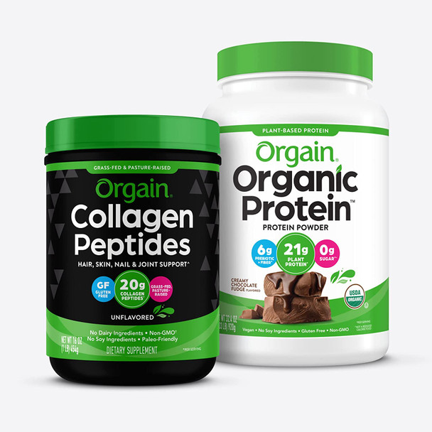 Orgain Bundle  Chocolate Protein Powder and Collagen Peptide Protein Powder  Paleo  Keto Friendly Made without Gluten Dairy and Soy