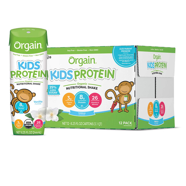 Orgain Grass Fed Clean Protein Shake Creamy Chocolate Fudge  Meal Replacement 11 oz 12 Count  Organic Kids Protein Nutritional Shake Vanilla  Great for Breakfast  Snacks 8.25 oz 12 Count