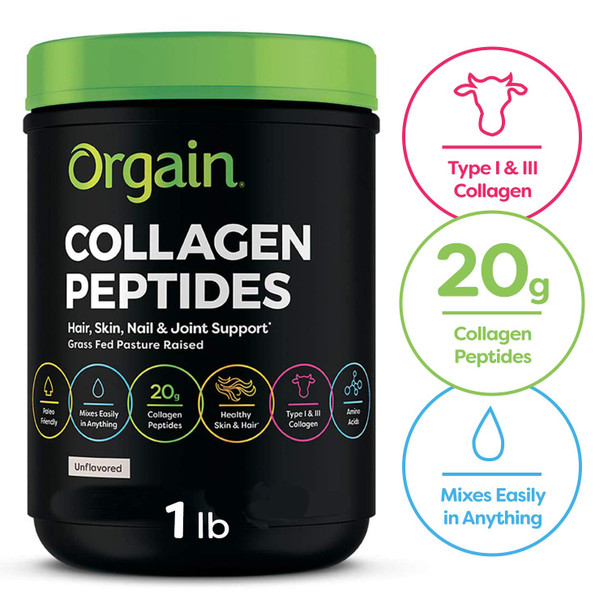 Orgain Organic Plant Based Protein Powder Natural Unsweetened  Vegan Low Net Carbs 1.59 Pound  Grass Fed Hydrolyzed Collagen Peptides Protein Powder  Paleo  Keto Friendly 1 Pound
