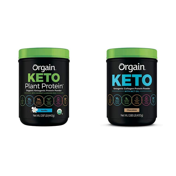 Orgain Keto PlantBased Protein Powder Vanilla  Keto Friendly Organic Vegan Gluten  Organic Prebiotic Fiber 0.97 Pound  Keto Collagen Protein Powder with MCT Oil Chocolate  0.88 Pound