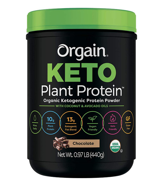 Orgain Keto PlantBased Protein Powder Chocolate Keto Friendly Organic Vegan Gluten Free Organic Prebiotic Fiber 0.97 Pound  Keto Collagen Protein Powder with MCT Oil Chocolate  0.88 Pound