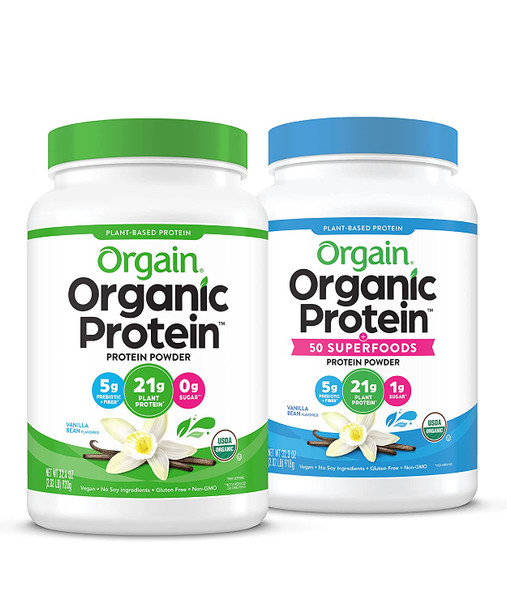 Orgain Bundle  Vanilla Protein Powder and Vanilla Protein  Superfoods Powder  Vegan Made Without Dairy Gluten and Soy NonGMO