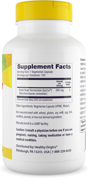 Healthy Origins EpiCor (Clinically Proven Immune Support) 500 mg, 150 Veggie Capsules