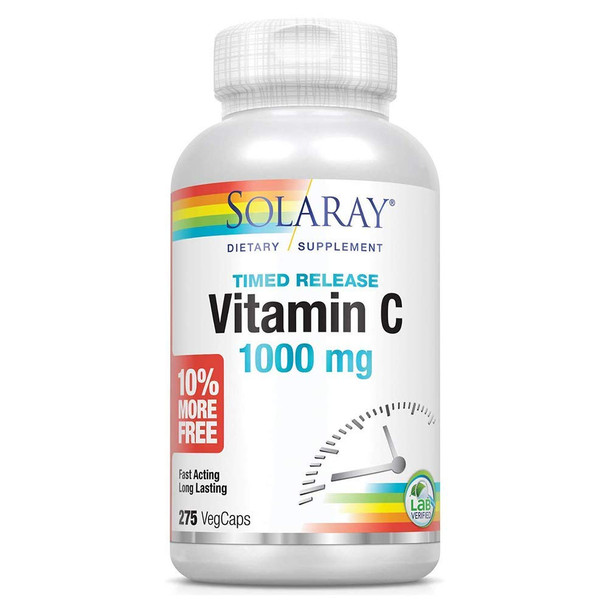 Solaray Vitamin C w/Rose Hips & Acerola | 1000mg | Two-Stage Timed-Release Healthy Immune Function (275 VegCaps)