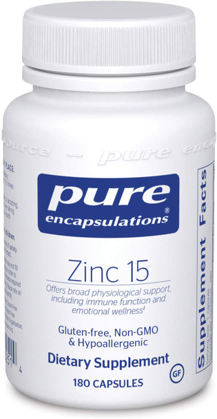 Pure Encapsulations Zinc 15 mg | Zinc Picolinate Supplement for Immune System Support, Growth and Development, Wound Healing, Prostate, and Reproductive Health | 180 Capsules