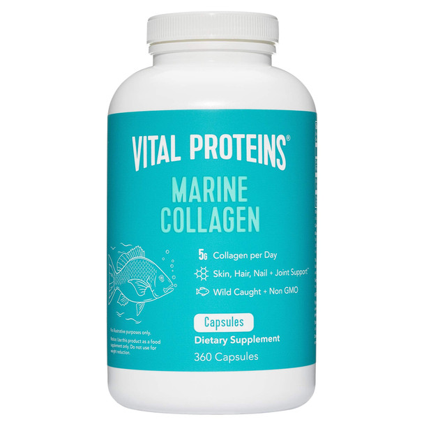 Vital Proteins Marine Collagen Peptides Capsule Supplement for Skin Hair Nail Joint, Hydrolyzed Collagen - Dairy and Gluten Free, Non-GMO Project Verified (360 Capsules)