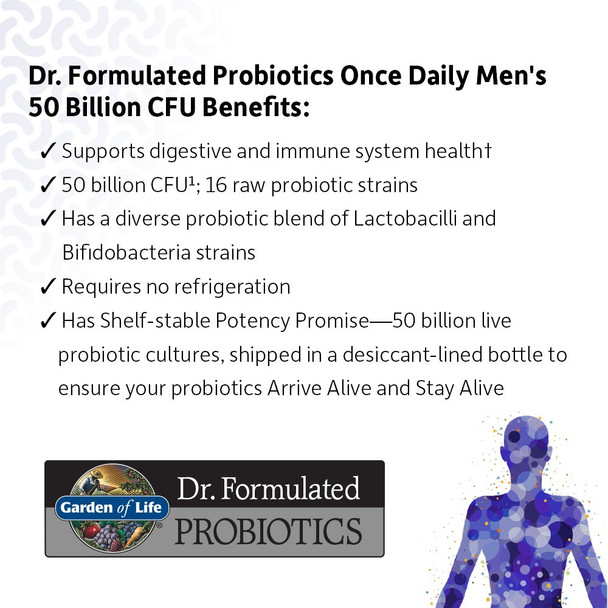 Garden of Life Probiotics for Men - Dr Formulated 50 Billion CFU Probiotic + Prebiotic Fiber for Men’s Digestive & Immune Health, 15 Strains, Daily Constipation Relief, Gas & Bloating, 30 Capsules