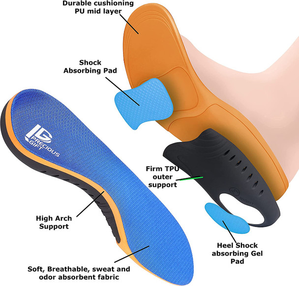 Plantar Fasciitis Orthotic Shoe InsertsAthletic Running Insoles for Women and Men Firm High Arch Support Gel Comfort Shoe Insoles Relieves Flat Feet metatarsalgia Pronation supination Heel Pain