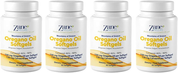 130 mg Carvacrol 150 mg Oregano Oil per Softgel. World Highest Concentration Oregano Oil Capsule. Zane Hellas Oregano Oil. Softgel Contains 30 Greek Essential Oil of Oregano. 240SoftPack of 4.