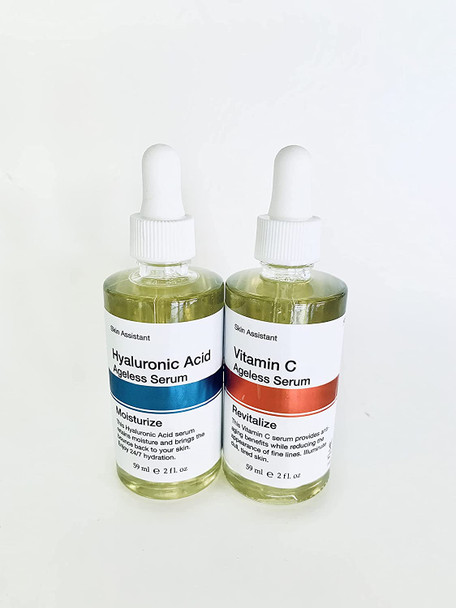 Bundle of Skin Assistant Ageless Serum Hyaluronic Acid Moisturize  Vitamin C Revitalize 2 fl oz each total of 2 items No Box