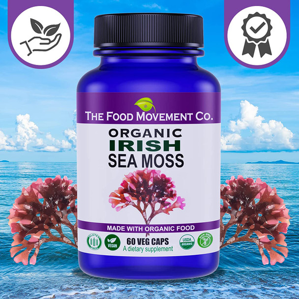 The Food Movement Irish Sea Moss Organic Prebiotic Food Sea Minerals Supports Healthy Detox Thyroid Digestion and Immune Support 60 Vegan Capsules Suitable for Vegetarian and Vegan Diets