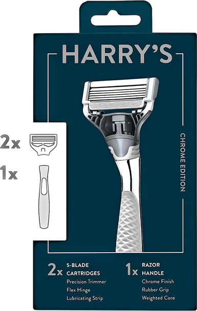 Harrys 5Blade Mens Razor 1 Razor Handle  2 Razor Blade Refills Chrome Edition Handle