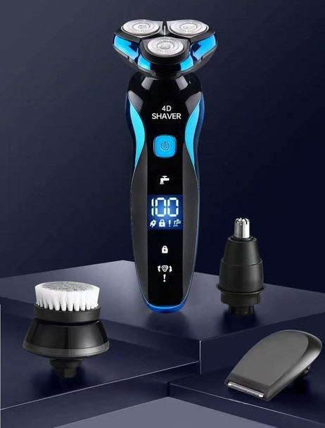 Electric Razor Cordless Beard Trimmer for Men Nose Hair Trimmer 3 in 1 Trimmer Grooming Kit Plus 1 Facial Cleansing Brush Waterproof USB Rechargeable Dry Wet Dark Blue