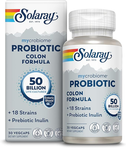 Solaray Mycrobiome Probiotic Colon Formula | Formulated to Support Healthy Intestinal & Colon Function, Immunity & More | 50 Billion CFU | 30 VegCaps