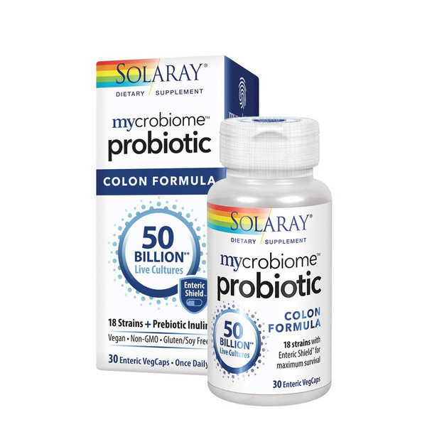 Solaray Mycrobiome Probiotic Colon Formula | Formulated to Support Healthy Intestinal & Colon Function, Immunity & More | 50 Billion CFU | 30 VegCaps