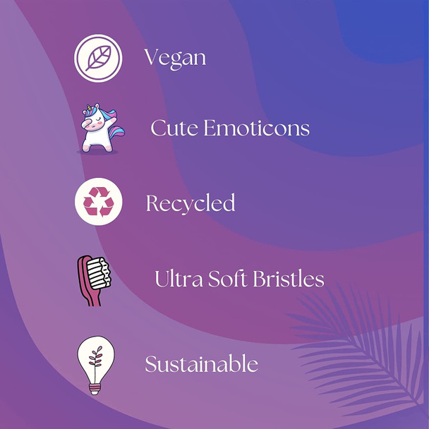Rewa Kids Kawaii Unicorn l Children Bamboo Toothbrushes l Organic Compostable Natural Ayurvedic l Pack4 l Soft Bristles BPA  Pink Sassy  Blue Shiny.