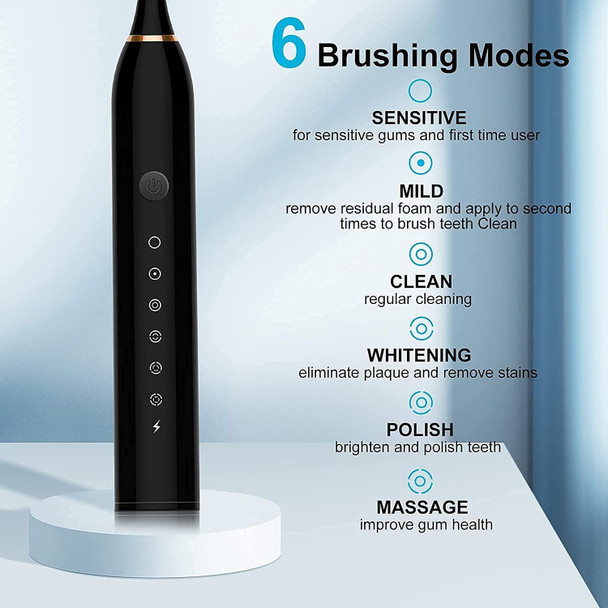 BIUSIKAN Sonic Electric Toothbrushes USB Rechargeable Ultrasonic Tooth Brush with 4 Brush Heads 6 Cleaning Modes and Smart Timer IPX7 Waterproof Cleaning Toothbrushes for Adults and Kids Black