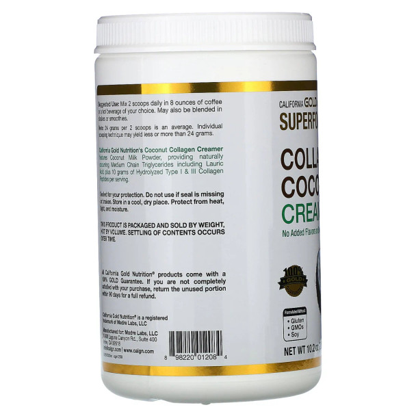 California Gold Nutrition Superfoods, Collagen Coconut Creamer Powder, Unsweetened, 10.2 oz (288 g) California Gold Nutrition Superfoods, Collagen Coconut Creamer Powder, Unsweetened, 10.2 oz (288 g)