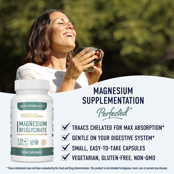 Magnesium Glycinate 400mg 100 Chelated with TRAACS for Maximum Absorption  Bioavailability Relaxation Energy 120 Capsules