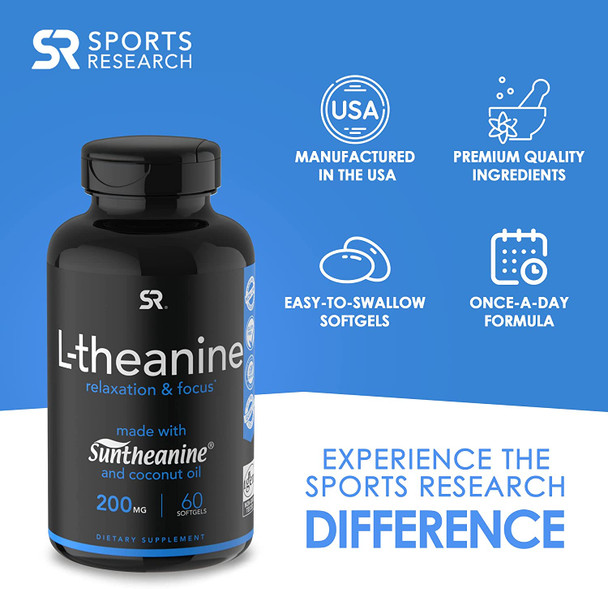 Suntheanine LTheanine 200mg DoubleStrength in ColdPressed Organic Coconut Oil NonGMO  Gluten  60 Liquid Softgels Suntheanine LTheanine 200mg DoubleStrength in ColdPressed Organic Coconut Oil NonGMO  Gluten  60 Liquid Softgels