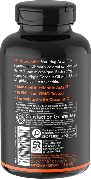 Triple Strength Astaxanthin 12mg with Organic Coconut Oil  NonGMO Soy  Gluten Free 60 Mini Softgels 2 Month Supply