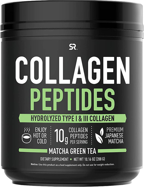 Sports Research Collagen Powder Supplement Vital for Healthy Joints Bones  Nails Hydrolyzed Protein Peptides Great Keto Friendly Nutrition for Men  Women Mix in Drinks Matcha 10.16 Oz