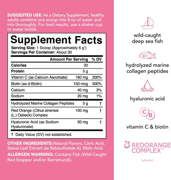 Collagen Beauty Complex with Hyaluronic Acid Vitamin C  Biotin  Pescatarian Friendly Keto Certified  NonGMO Verified Strawberry Lemonade 30 Servings