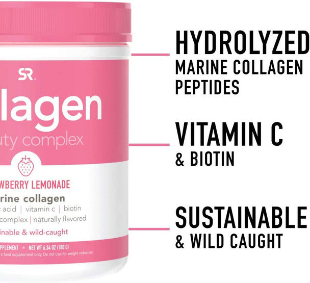 Collagen Beauty Complex with Hyaluronic Acid Vitamin C  Biotin  Pescatarian Friendly Keto Certified  NonGMO Verified Strawberry Lemonade 30 Servings