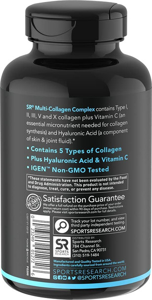 Multi Collagen Pills Type I II III V X Hydrolyzed Collagen Peptides with Hyaluronic Acid  Vitamin C  Contains 5 Types of Food Based Collagen  NonGMO Verified  Gluten Free
