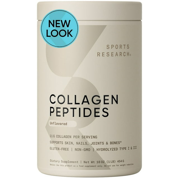 Sports Research Collagen Peptides Hydrolyzed Type I & III Collagen Unflavored 16 oz  (454 g)