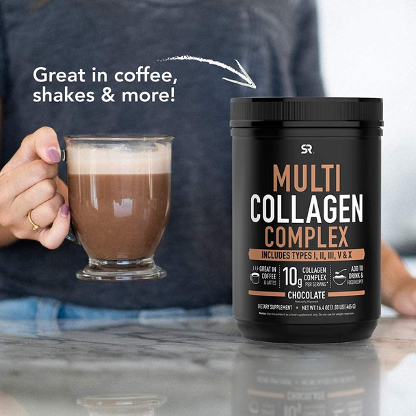 Multi Collagen Protein Powder Type I II III V X with Hyaluronic Acid  Vitamin C  5 Types of Food Based Collagen Great in Coffee  Protein Drinks  NonGMO Verified 30 Servings Chocolate