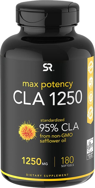 Max Potency CLA 1250 180 Softgels with 95 Active Conjugated Linoleic Acid  Weight Management Supplement for Men and Women  NonGMO Soy  Gluten Free