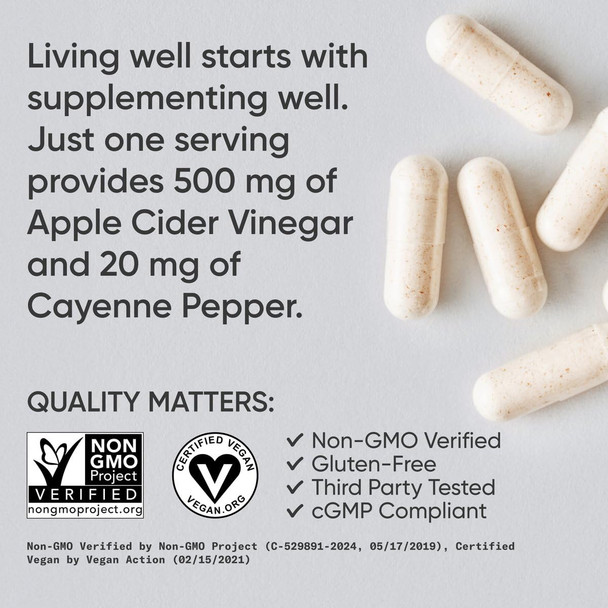 Apple Cider Vinegar Pills with Cayenne Pepper  Made from Organic Fermented Apple Cider  NonGMO Project Verified  Vegan  120 Veggie Capsules