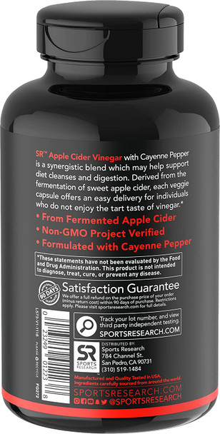 Apple Cider Vinegar Pills with Cayenne Pepper  Made from Organic Fermented Apple Cider  NonGMO Project Verified  Vegan Certified 120 Veggie Capsules