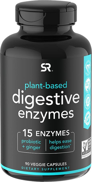 Digestive Enzymes with Probiotics and Ginger Plant Based Supplement for Dairy Protein Sugar  Carbs Digestion NonGMO Verified  Vegan Certified 90 Veggie Capsules