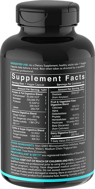 Digestive Enzymes with Probiotics and Ginger Plant Based Supplement for Dairy Protein Sugar  Carbs Digestion NonGMO Verified  Vegan Certified 90 Veggie Capsules