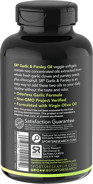 Odorless Garlic Oil Pills 1000mg with Parsley  Chlorophyll  NonGMO Verified Vegan Certified  Gluten Free 150 PlantGels