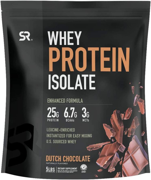 Sports Research Whey Protein Isolate Powder 5lb Dutch Chocolate  LeucineEnriched Amino Acids with 25g of Protein  Gluten Free NonGMO Verified  Instantized for Easy Mixing 56 Servings