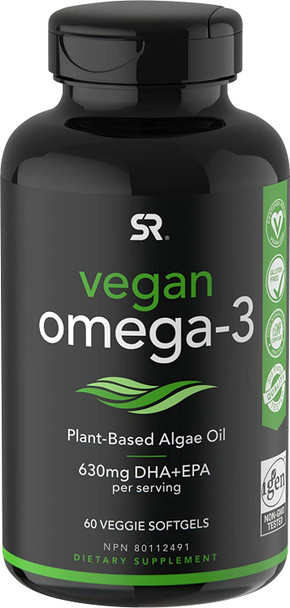 Vegan Omega3 Fish Oil Alternative sourced from Algae Oil  Highest Levels of Vegan DHA  EPA Fatty Acids  NonGMO Verified  Vegan Certified 60 Veggie Softgels Carrageenan Free