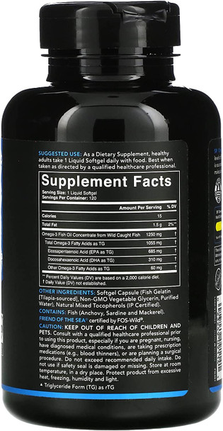 Omega3 Fish Oil Triple Strength 1250 mg 120 Softgels Sports Research