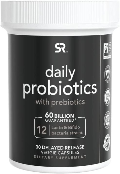 Daily Probiotics with Prebiotics for Women  Men  Probiotic Blend with 60 Billion CFU at Expiration NonGMO Verified  Vegan Certified 30 DelayedRelease Veggie Capsules