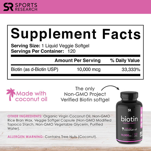 Sports Research Biotin 10000mcg 120ct  Krill Oil 1000mg 120ct Bundle